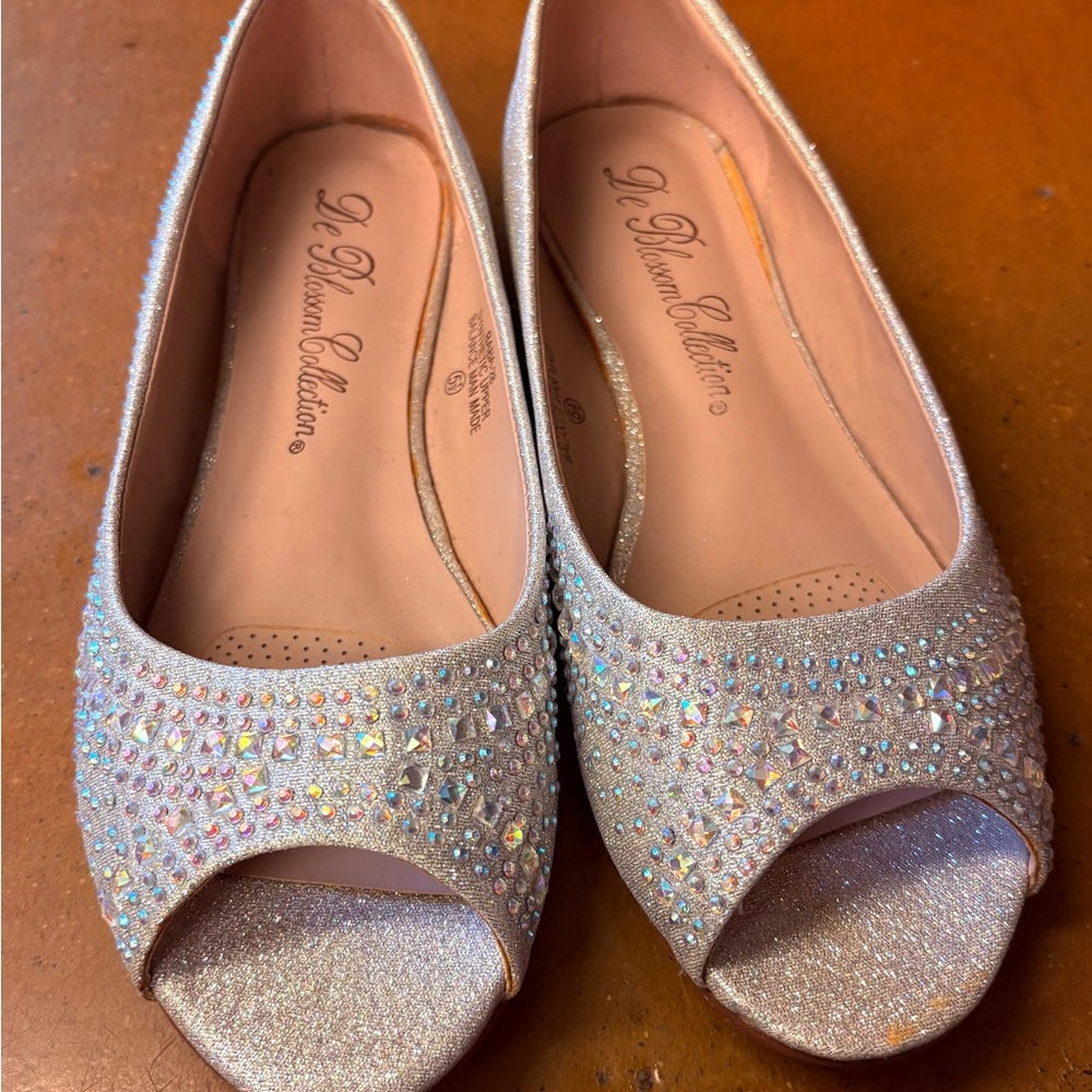 De Blossom Collection Women's Glittering Silver Flats